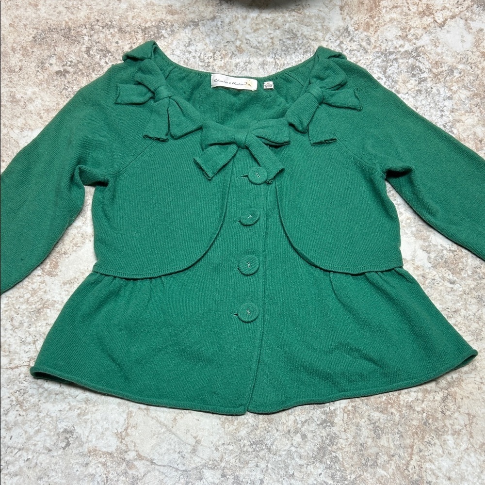 Anthropologie Charlie and Robin Green Sweater with Bow Accents